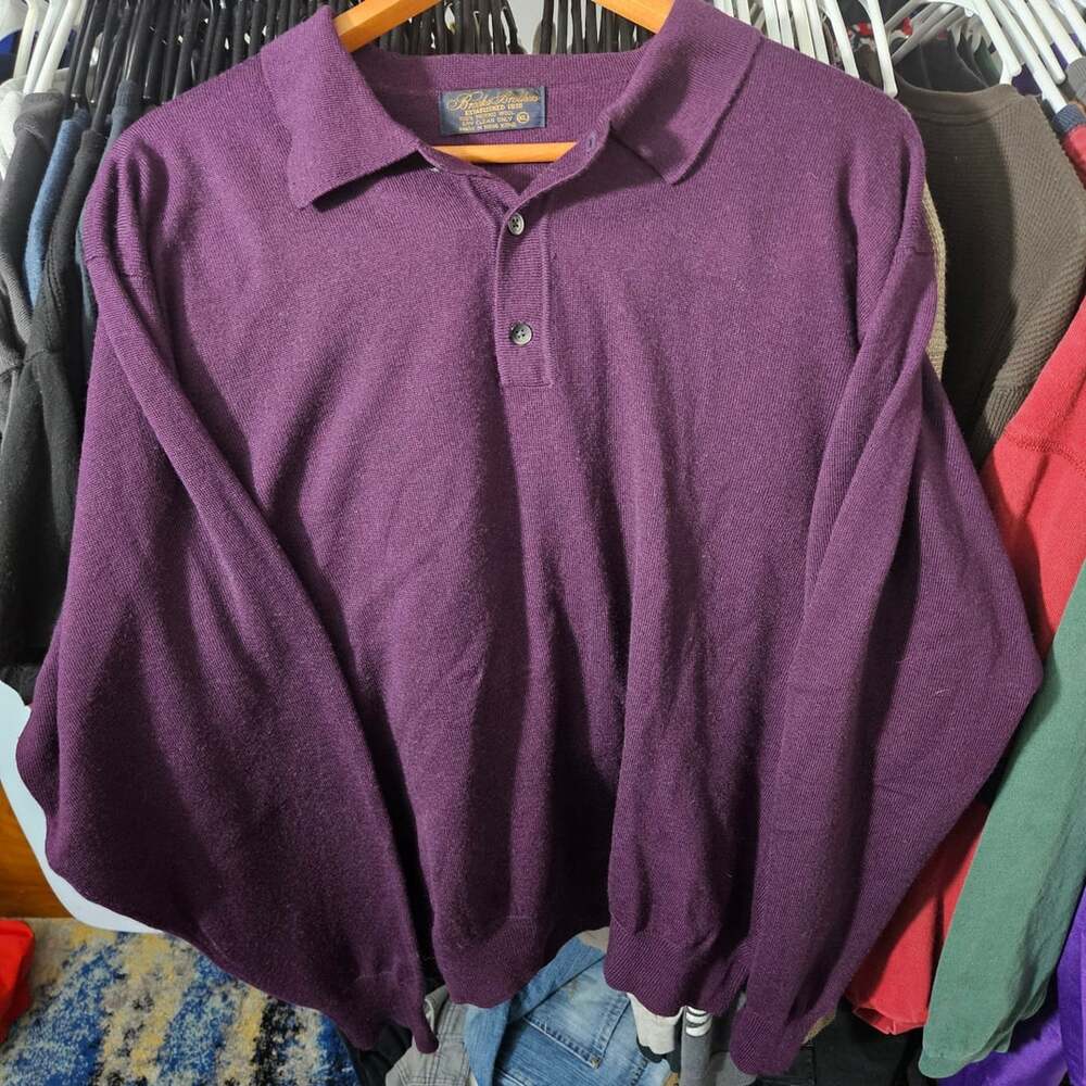 Brooks Brothers Merino Wool Polo Sweater Size XL Purple
